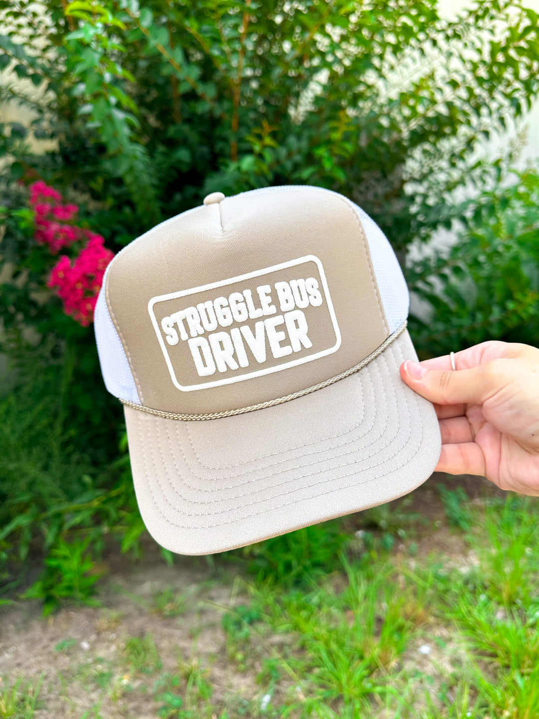 Struggle Bus Driver (white font) Khaki/White Trucker Hat