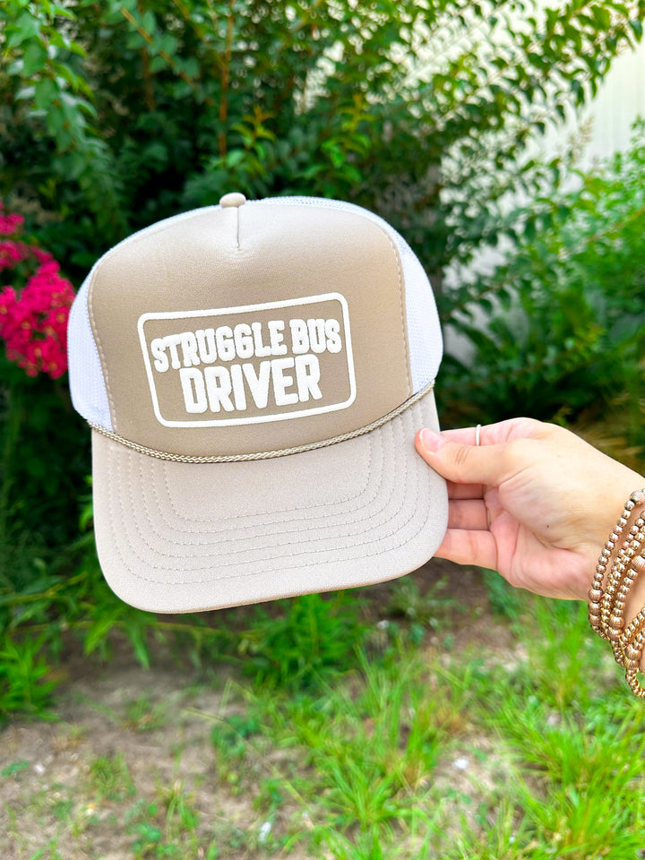 Struggle Bus Driver (white font) Khaki/White Trucker Hat