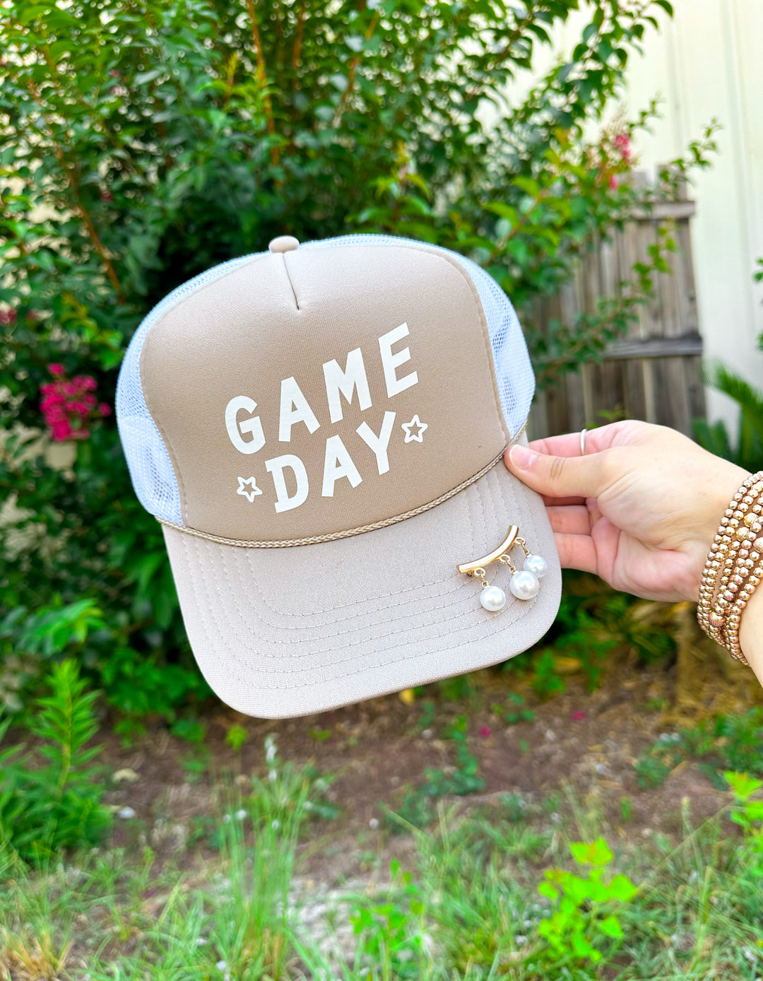 Game Day Khaki & White Trucker Hat