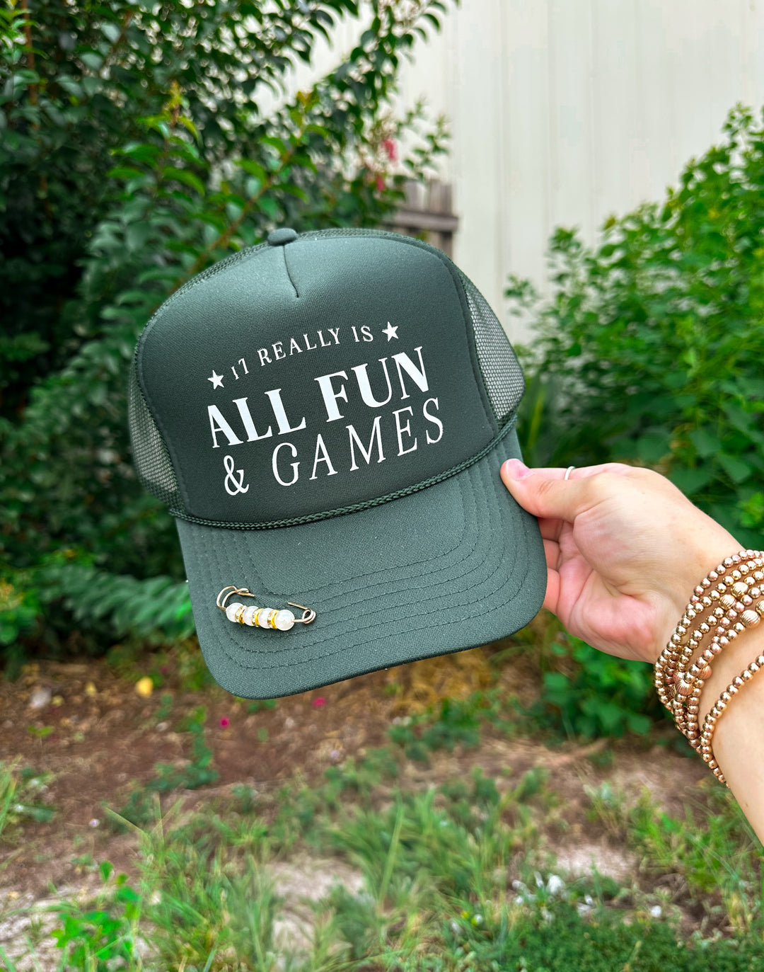 All Fun & Games Dark Green Trucker Hat