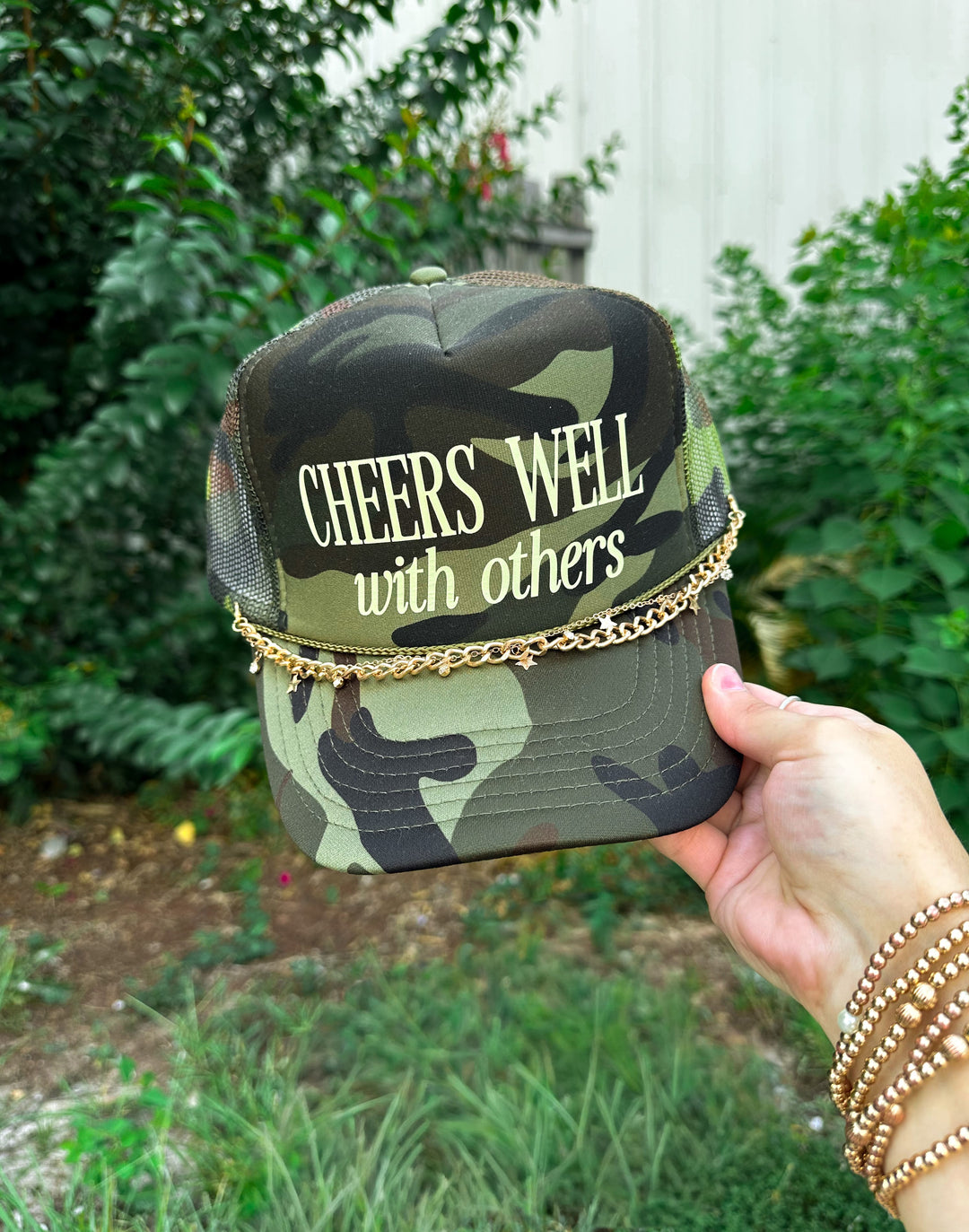 Cheers Well With Others Full Camo Trucker Hat