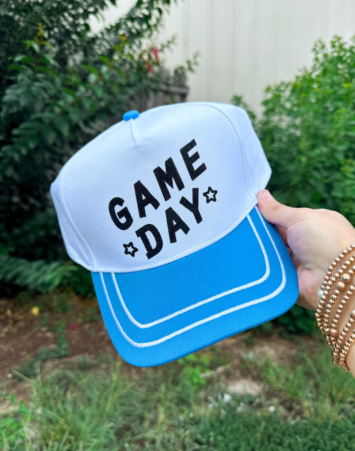 Game Day White/Blue Canvas Trucker Hat