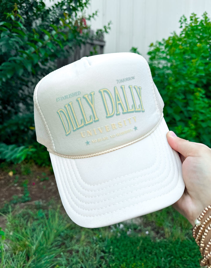 Dilly Dally University Cream Trucker Hat