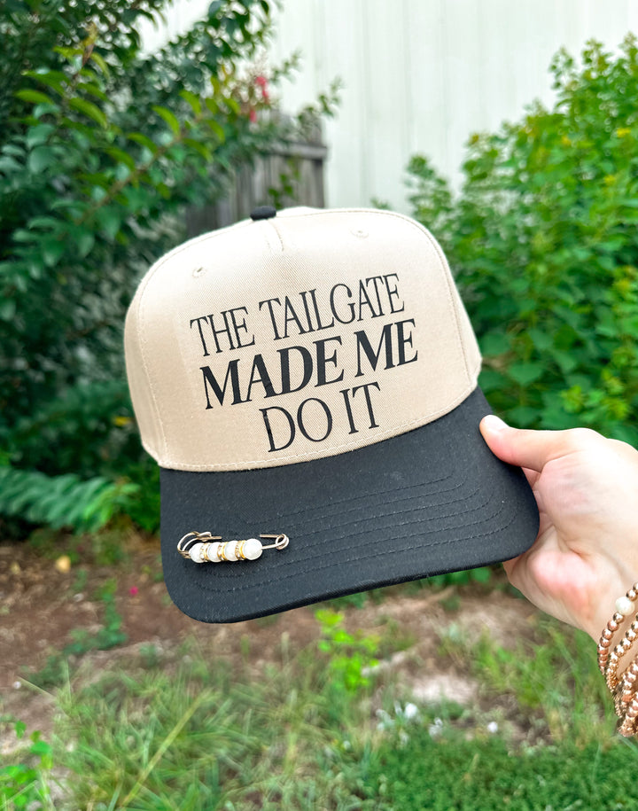 The Tailgate Made Me Do It Khaki/Black Canvas Trucker