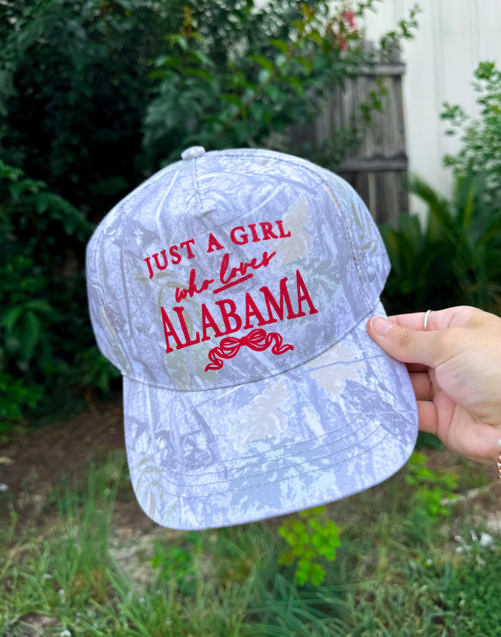 Just A Girl Who Loves Alabama Washed Camo Canvas Trucker