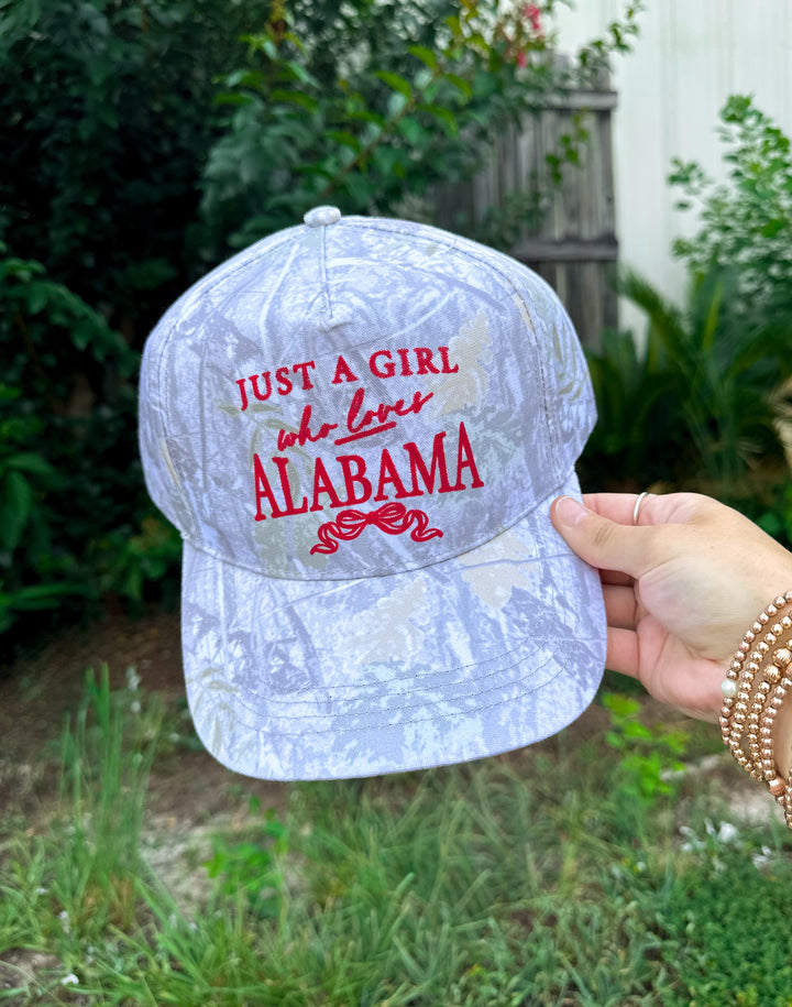 Just A Girl Who Loves Alabama Washed Camo Canvas Trucker