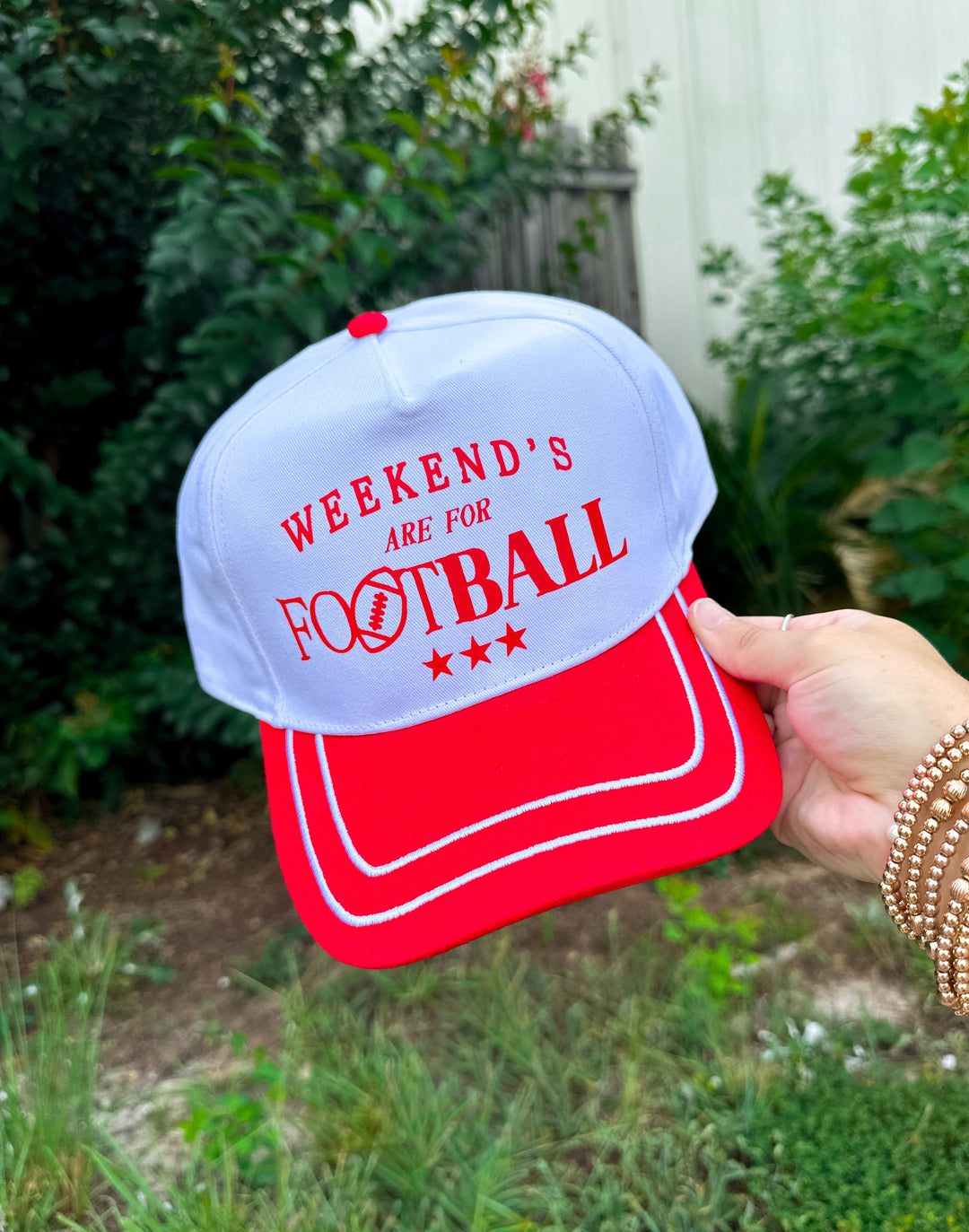 Weekends are for Football White/Red Canvas Trucker