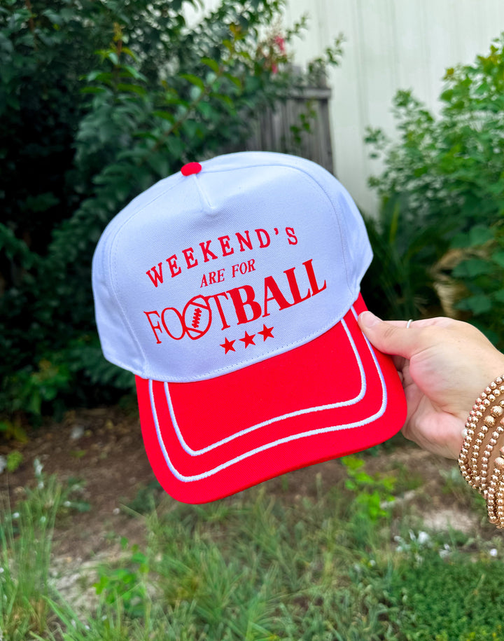 Weekends are for Football White/Red Canvas Trucker