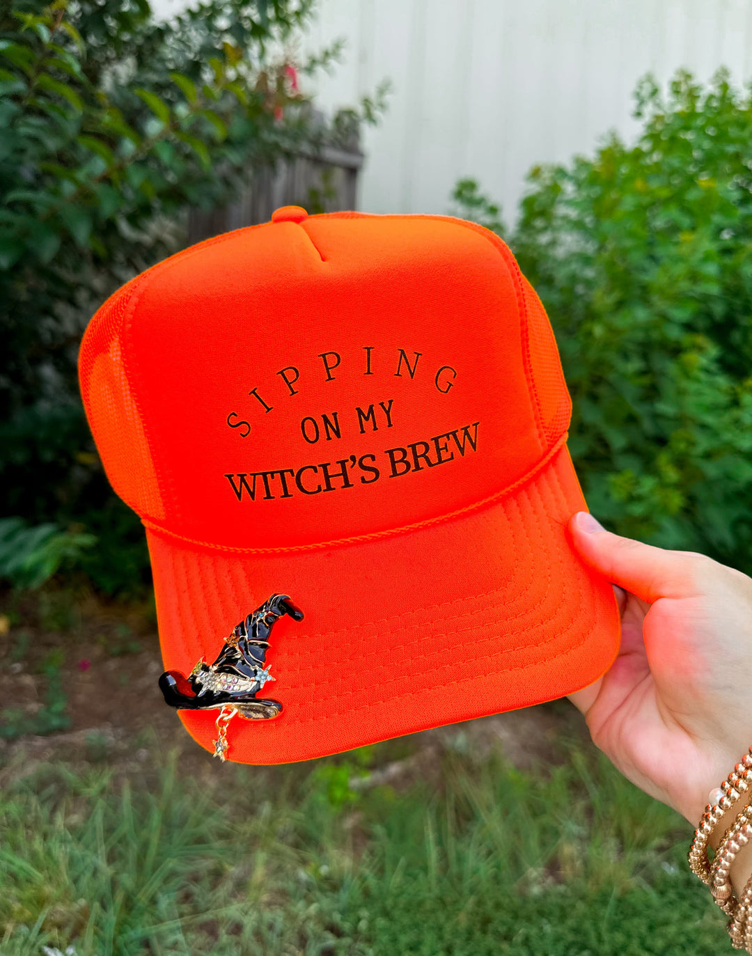 Sipping On My Witch's Brew Neon Orange Trucker