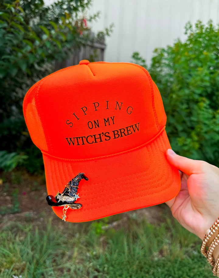 Sipping On My Witch's Brew Neon Orange Trucker