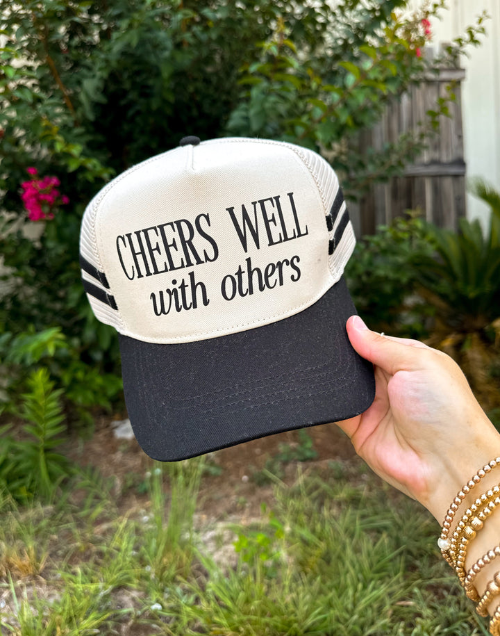 Cheers Well With Others Black Striped Canvas Trucker Hat