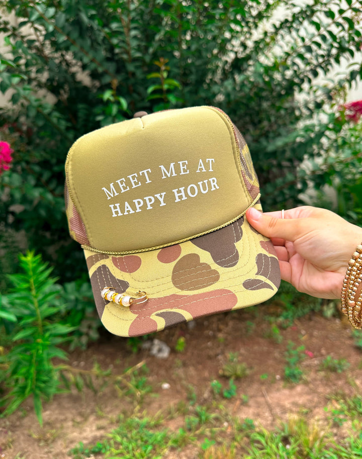 Meet Me At Happy Hour Two Tone Camo Trucker
