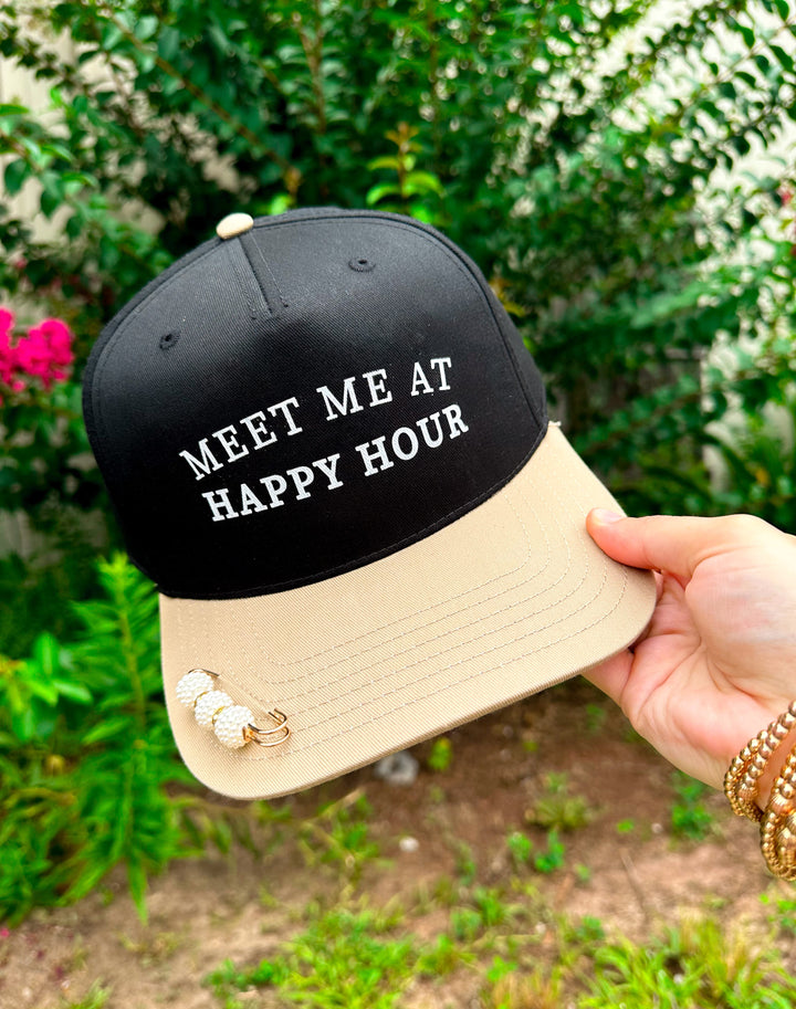 Meet Me At Happy Hour Black/Tan Canvas Trucker Hat
