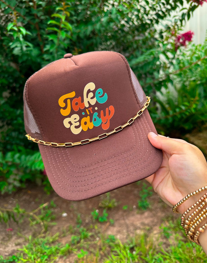 Take It Easy Brown Trucker Hat