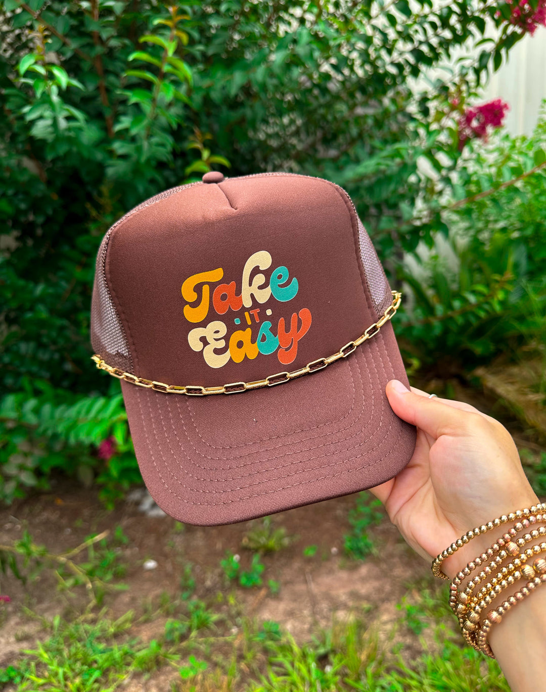 Take It Easy Brown Trucker Hat