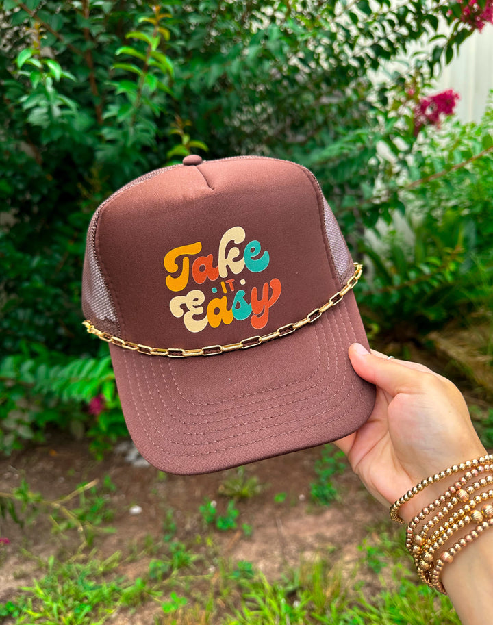 Take It Easy Brown Trucker Hat