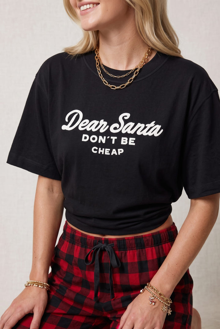 Santa Don't Be Cheap Black Boxy Tee