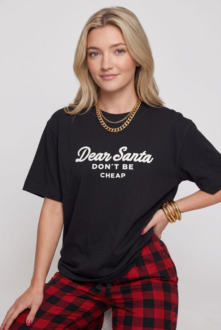 Santa Don't Be Cheap Black Boxy Tee
