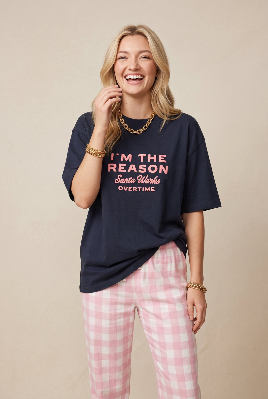 I'm the Reason Santa Works Overtime Mock Neck Tee