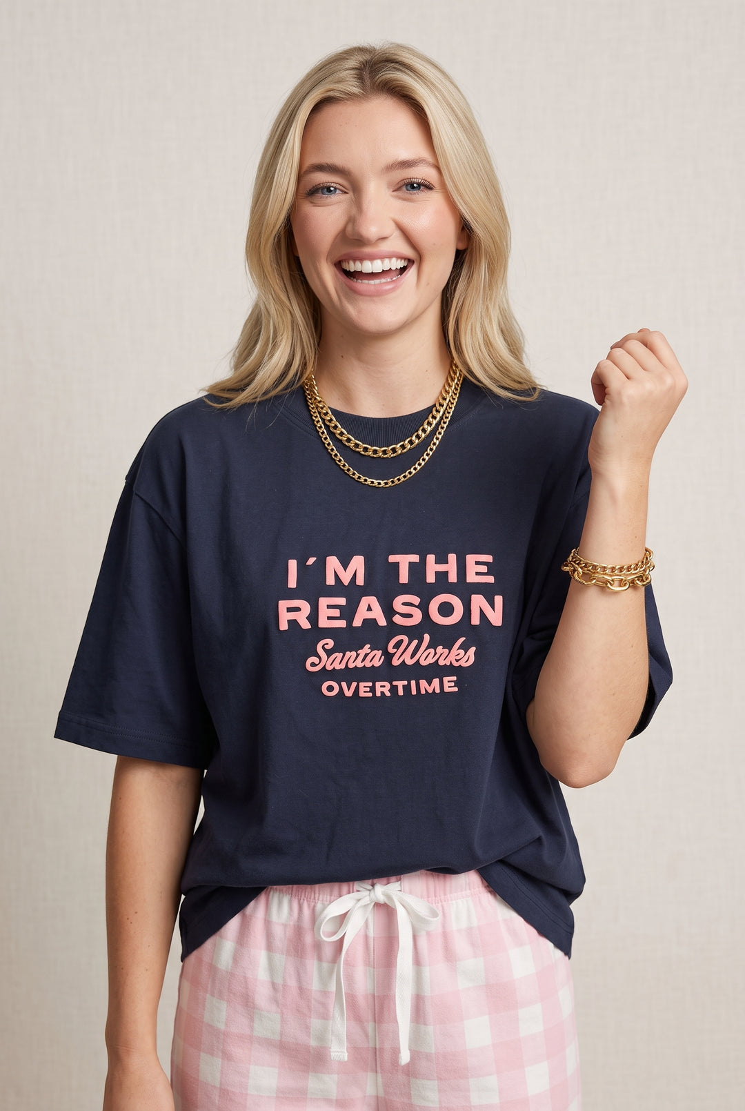 I'm the Reason Santa Works Overtime Mock Neck Tee