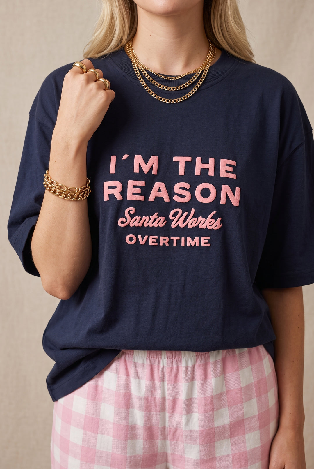 I'm the Reason Santa Works Overtime Mock Neck Tee