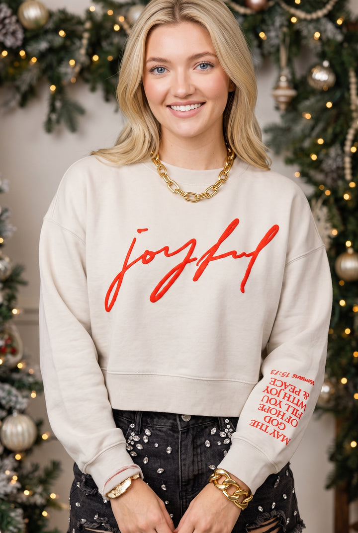Joyful Ivory Crop Sweatshirt