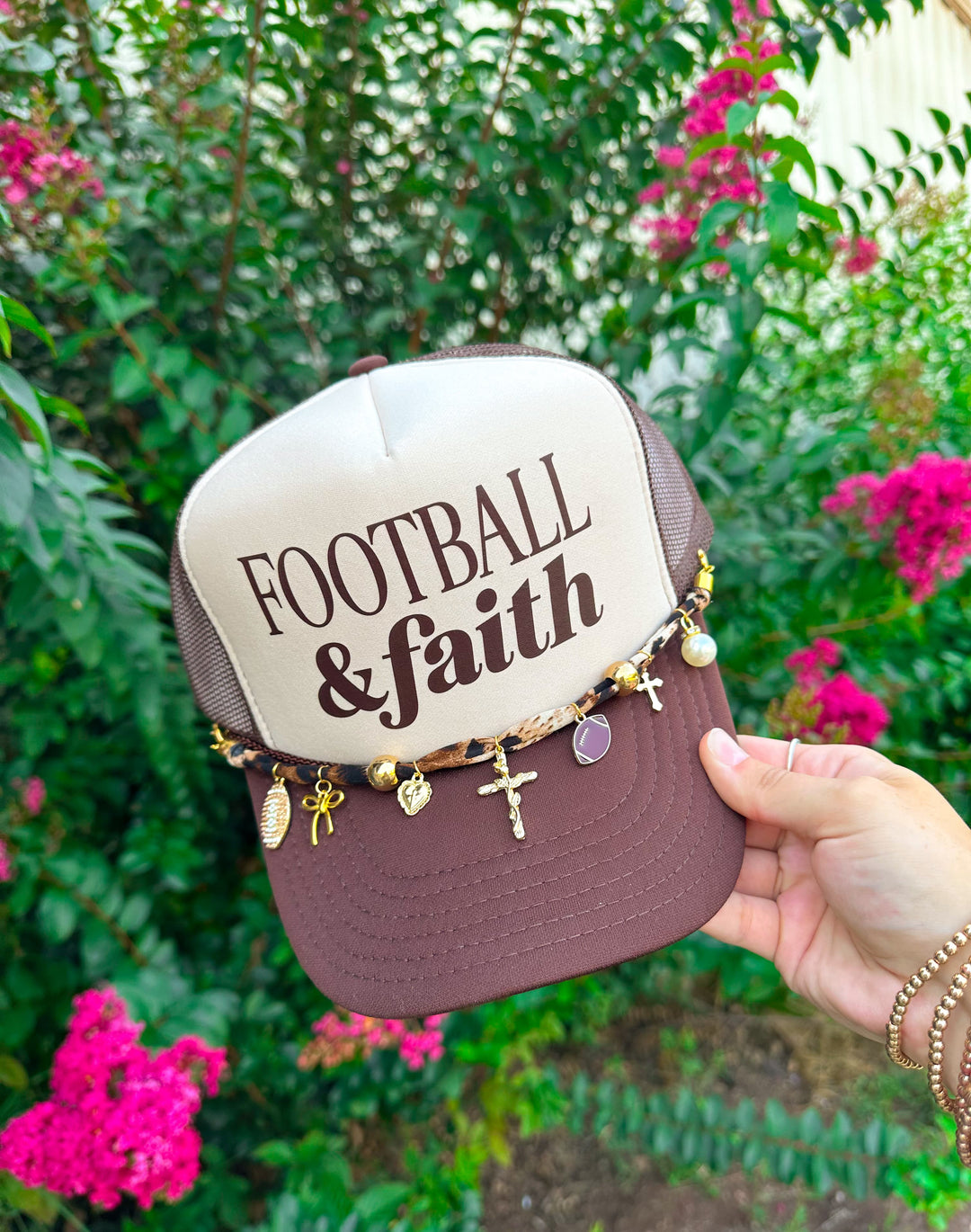 Football and Faith Tan/Brown Trucker