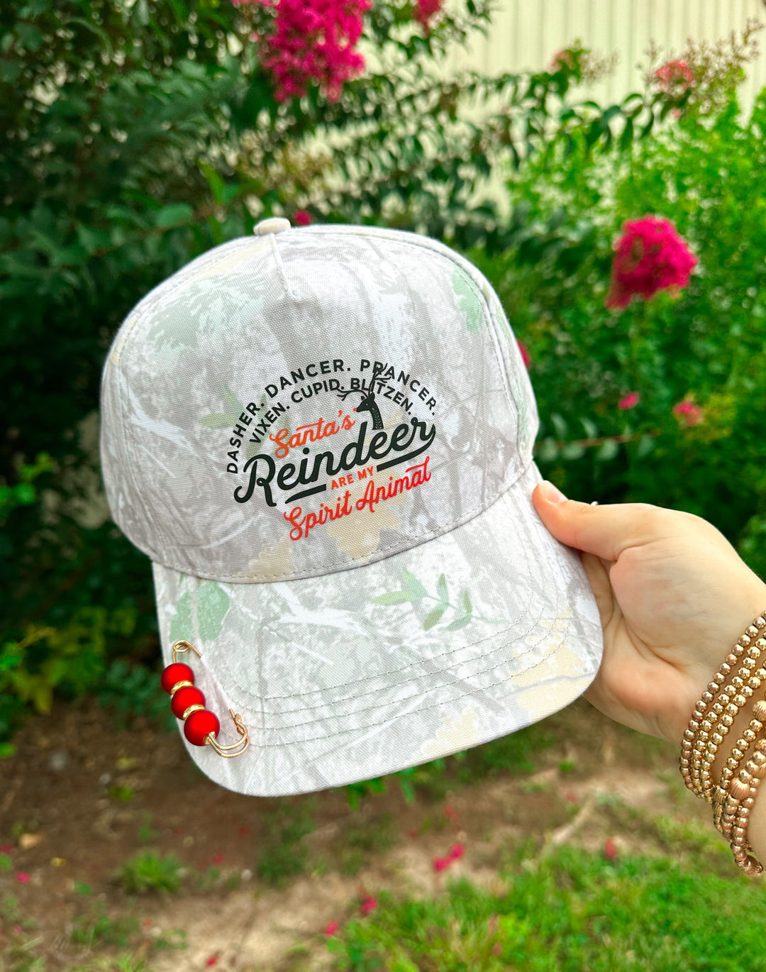 Santa's Reindeer Are My Spirit Animal Washed Camo Canvas Trucker