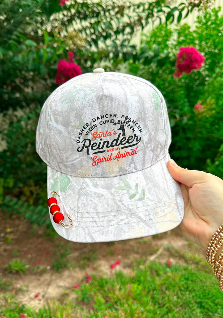 Santa's Reindeer Are My Spirit Animal Washed Camo Canvas Trucker