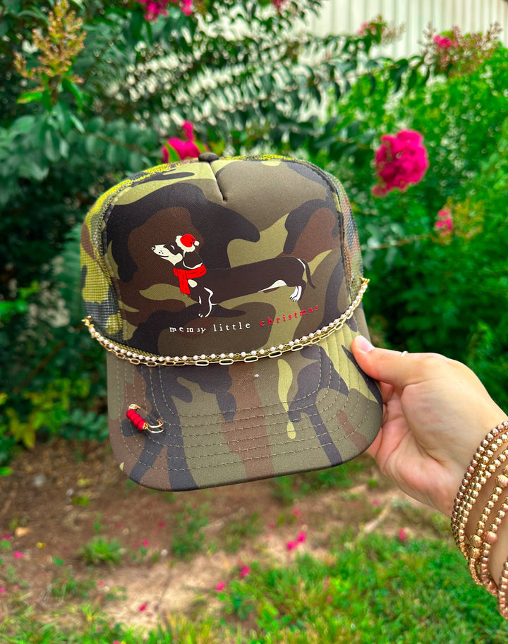 Merry Little Christmas Weenie Dog Full Camo Trucker Hat