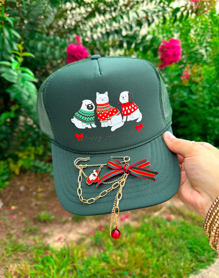 Happy Pawlidays Dark Green Trucker Hat