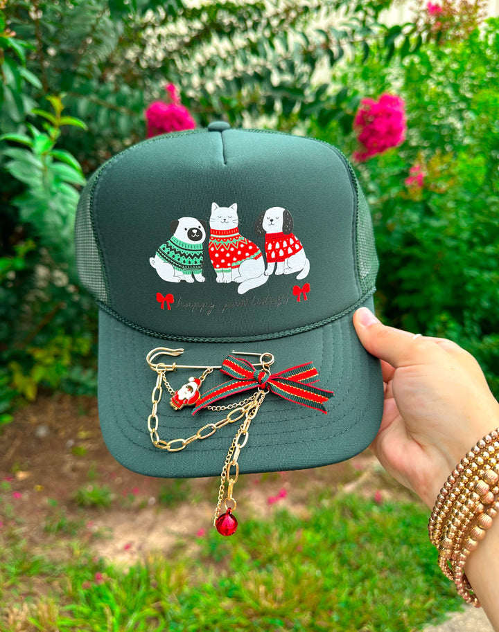 Happy Pawlidays Dark Green Trucker Hat