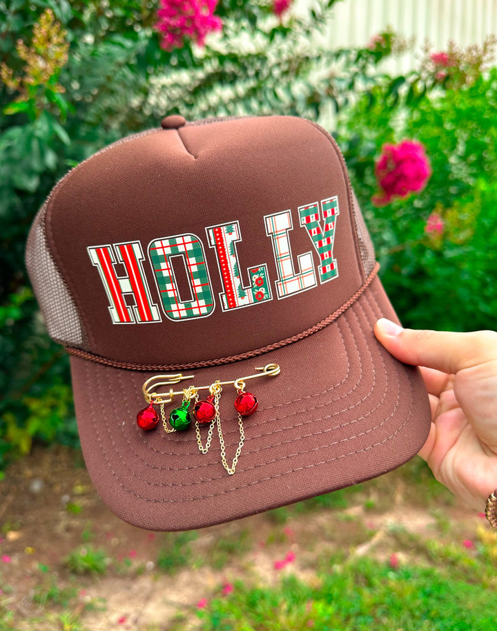 HOLLY (plaid font) Brown Trucker Hat