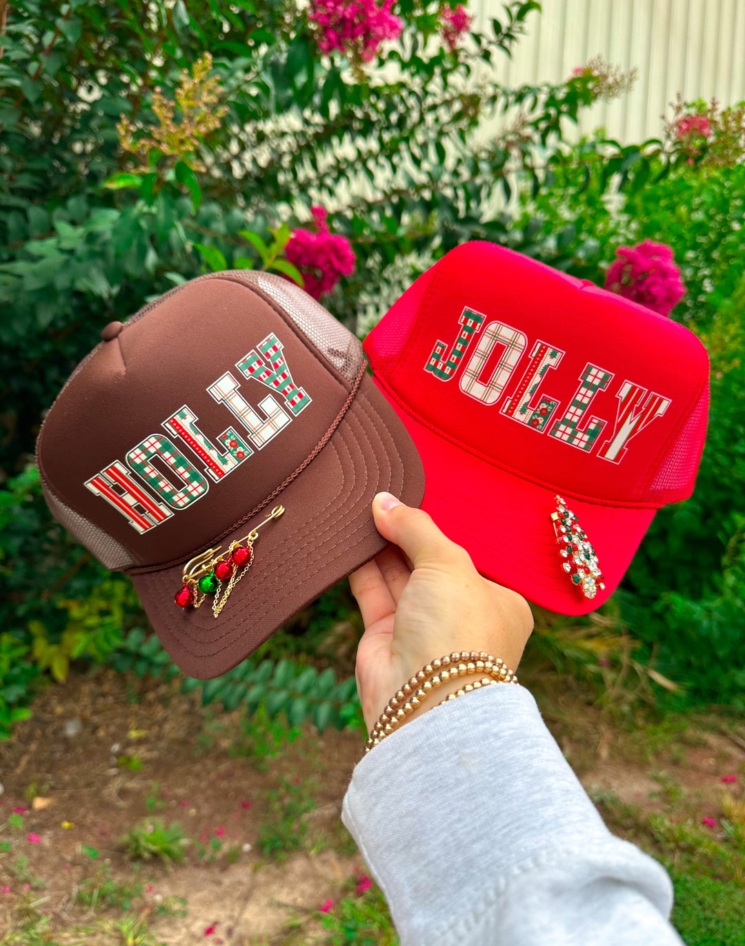 JOLLY (plaid font) Red Trucker Hat