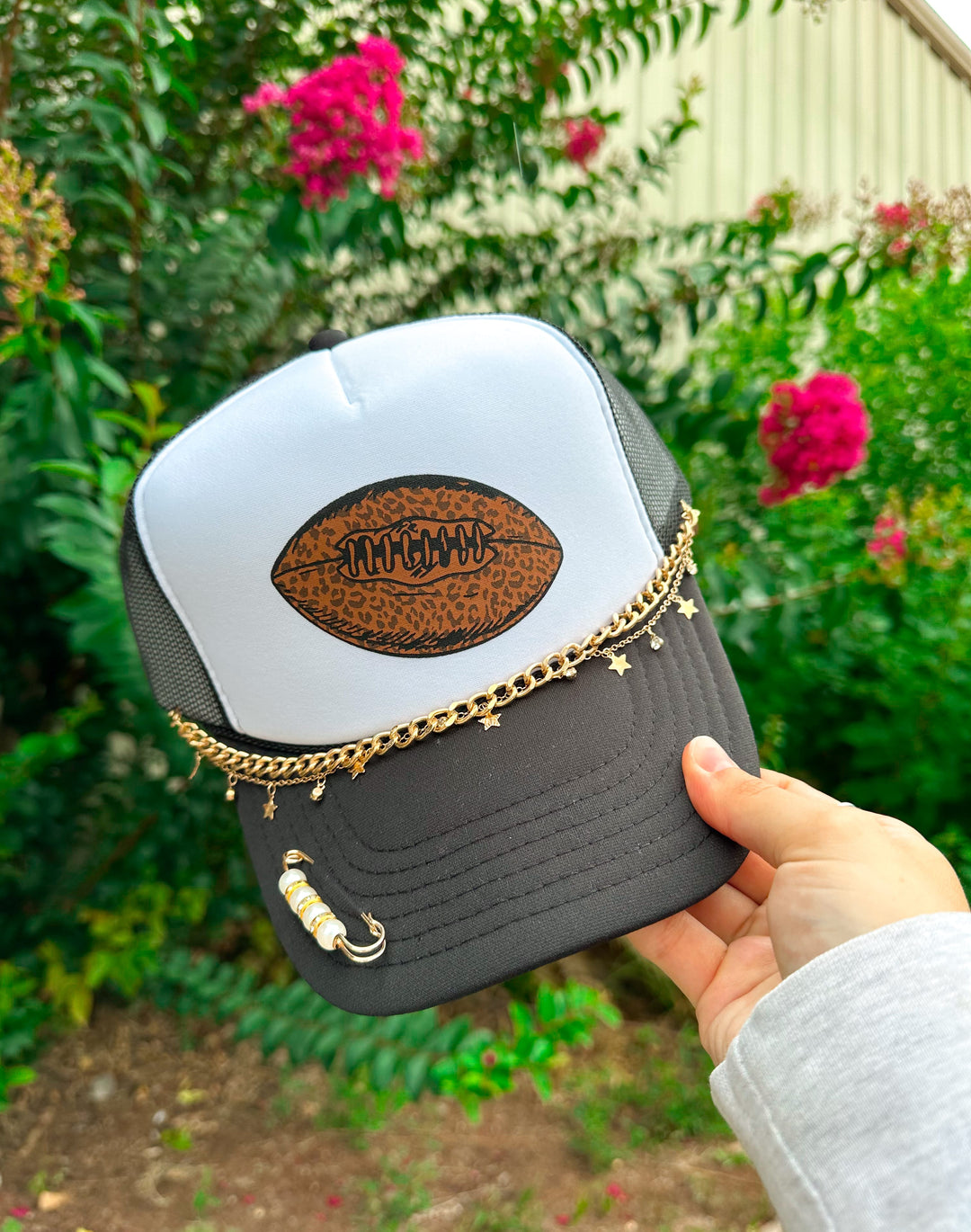 Leopard Football White & Black Trucker Hat