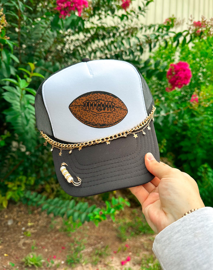 Leopard Football White & Black Trucker Hat