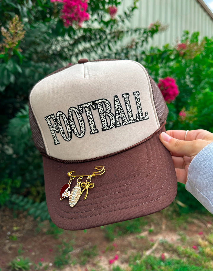FOOTBALL (leopard font) Tan/ Brown Trucker Hat
