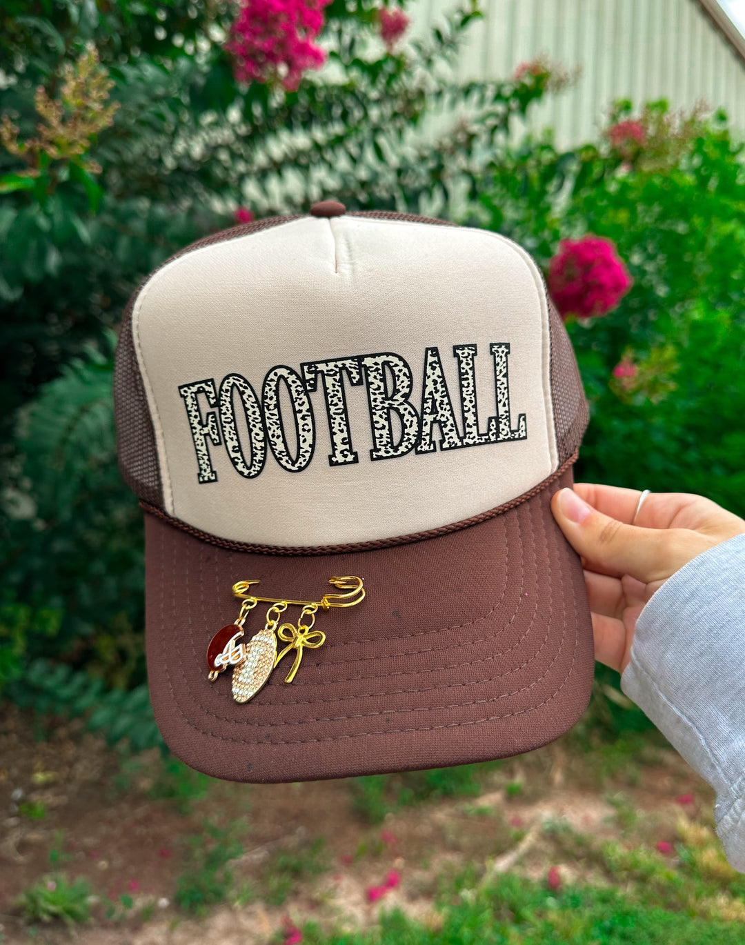 FOOTBALL (leopard font) Tan/ Brown Trucker Hat
