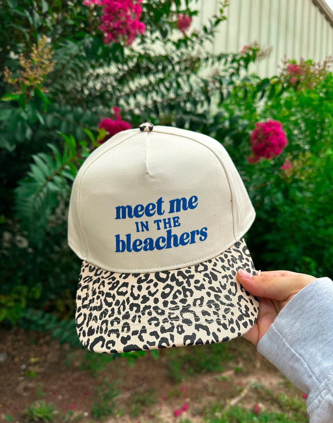 meet me in the bleachers (royal blue font) Original Leopard Canvas Trucker