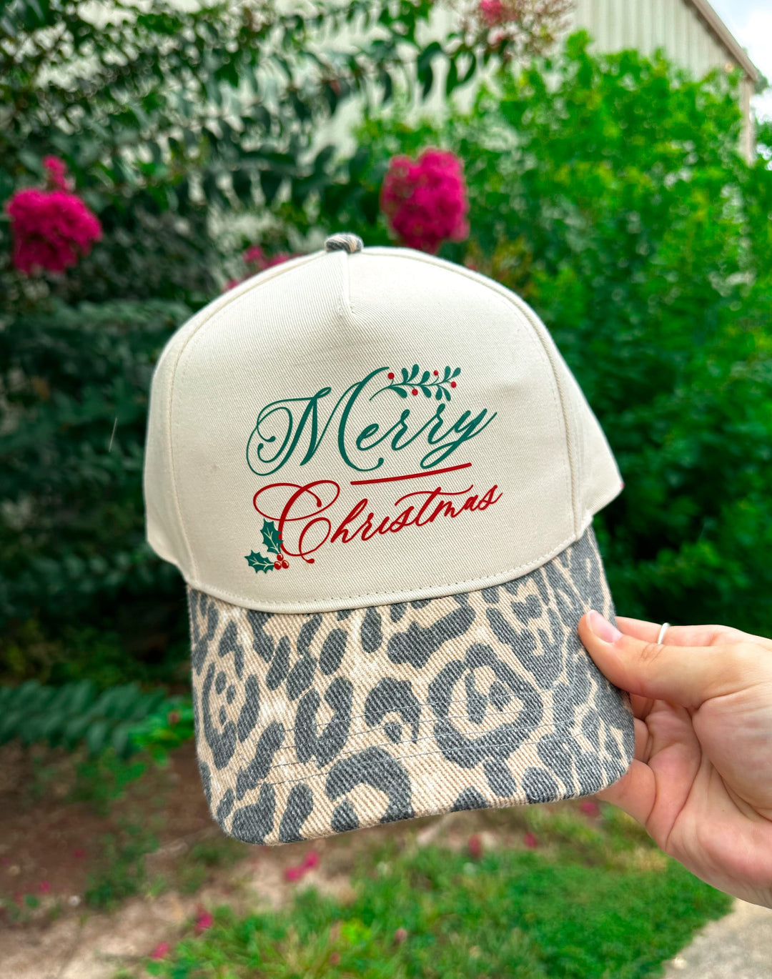 Vintage Merry Christmas Washed Leopard Canvas Trucker