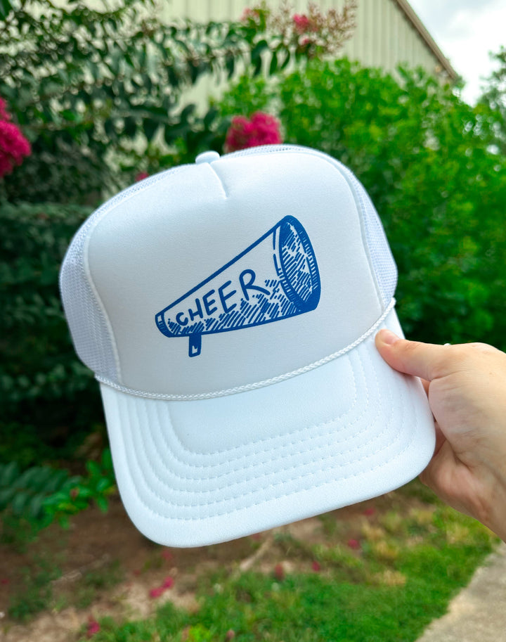 CHEER (royal blue) White Trucker Hat