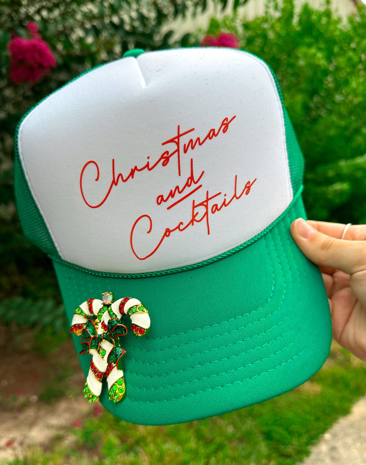 Christmas and Cocktails White/Dark Green Trucker Hat