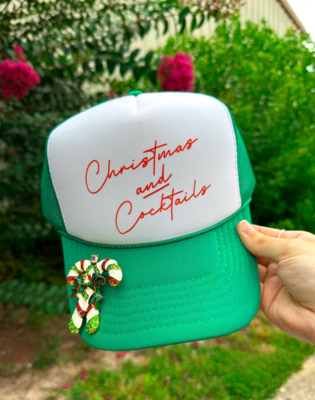 Christmas and Cocktails White/Dark Green Trucker Hat