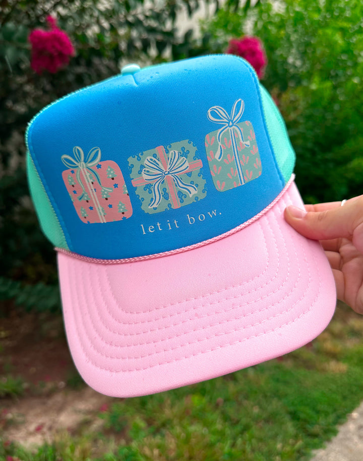 Christmas Bow Gifts Multi Trucker Hat (Carolina Blue)