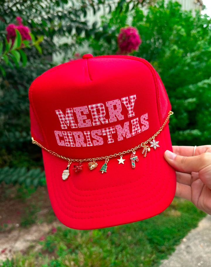 Merry Christmas (gingham font) Red Trucker
