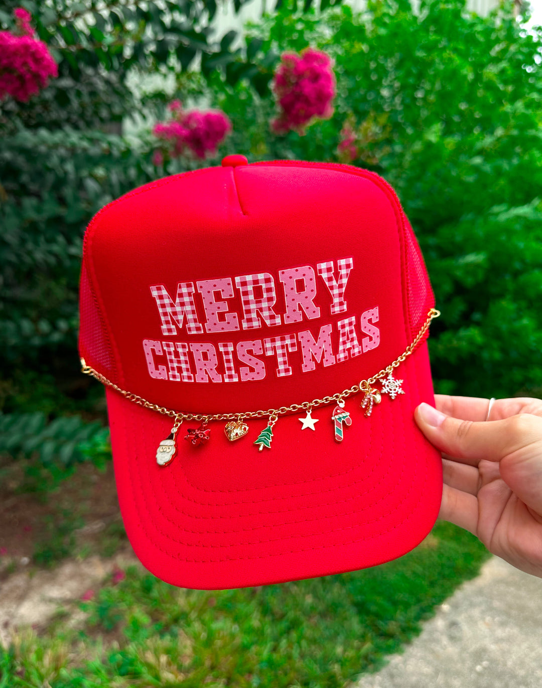Merry Christmas (gingham font) Red Trucker