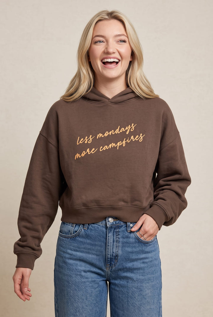 Less Mondays More Campfires Cropped Hoodie Sweatshirt