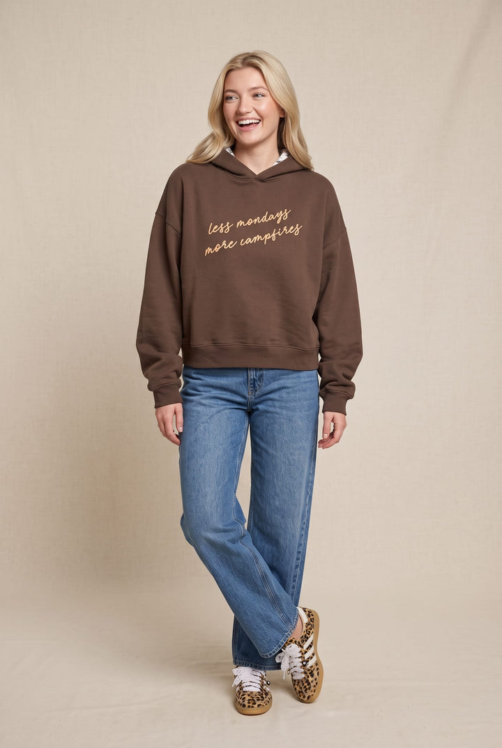 Less Mondays More Campfires Cropped Hoodie Sweatshirt