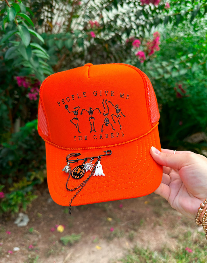 People Give Me The Creeps Rustic Orange Trucker Hat