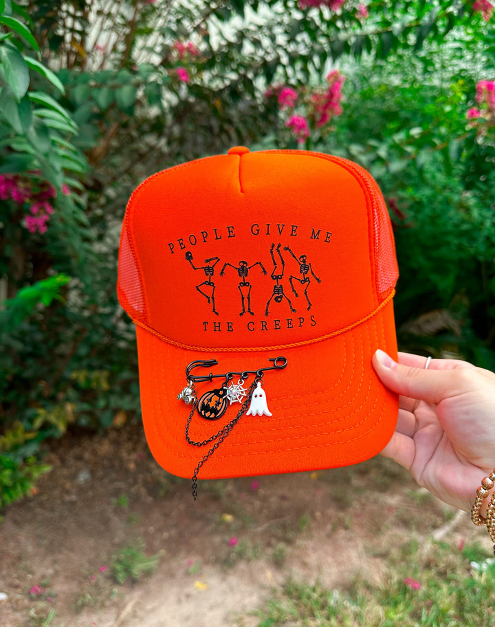 People Give Me The Creeps Rustic Orange Trucker Hat